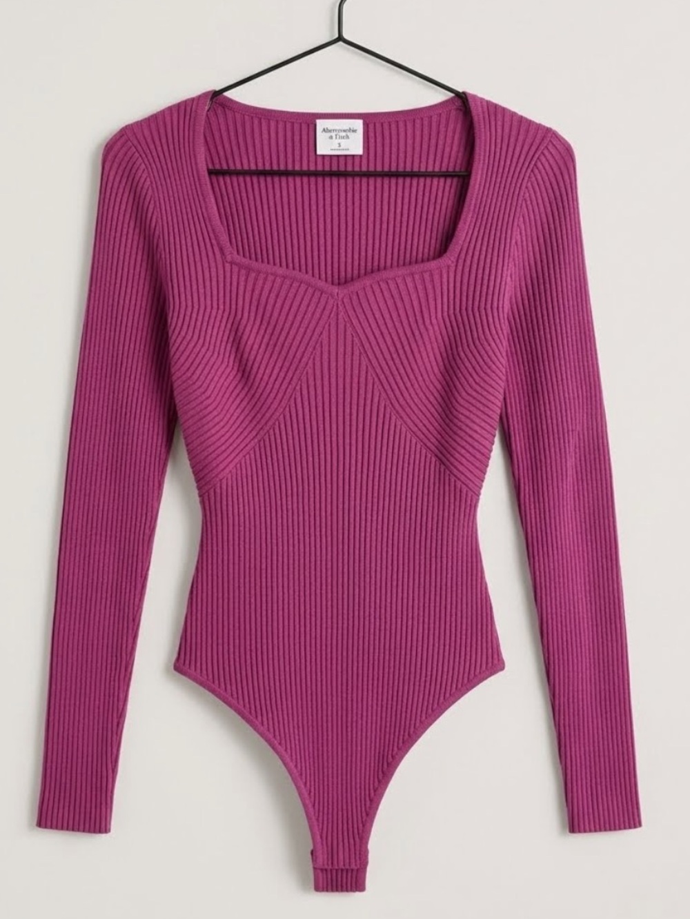 Abercrombie & Fitch Women’s Ribbed Magenta Scoop Neck Bodysuit - wardrobe staple